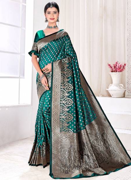Dark Sea Green Colour Fancy Designer Pure Jaquard silk Party Wear Heavy Saree Collection 1007